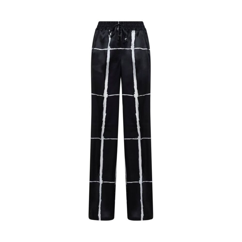 Kiton Women Black And White Printed Silk Drawstring Trousers